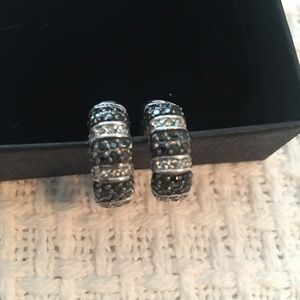 LGA Earrings - Black spinel and cubic mini hoops